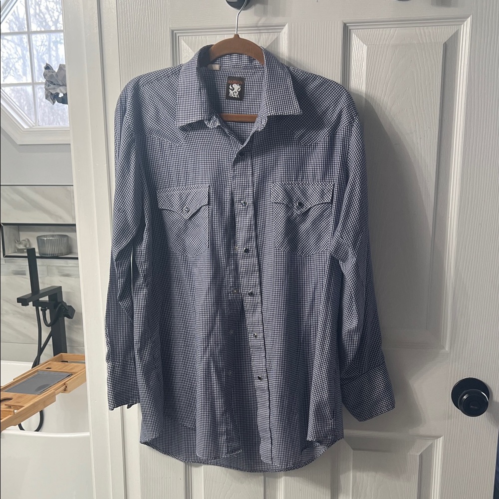 Karman Blue White Gingham Western Snap Button Shirt Men’s M/L